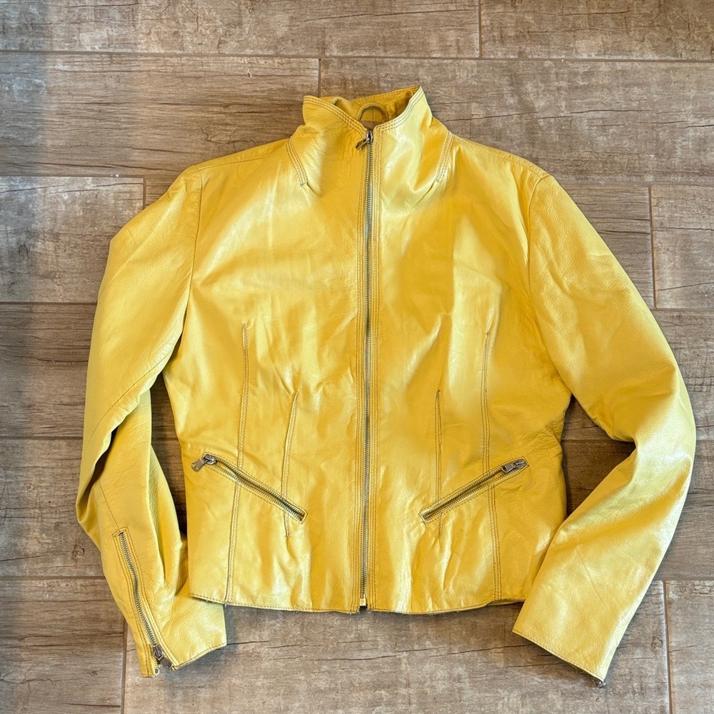 Florenz Design Yellow Women's Leather Jacket. Made in Italy- 46